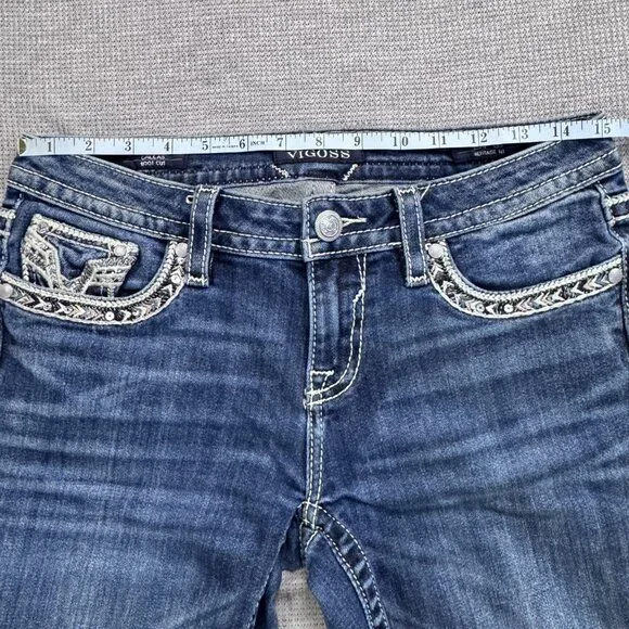 Vigoss Womens Size 3/4 L33 Blue Denim Bootcut Dallas Heritage Jeans Embellished - Picture 10 of 15